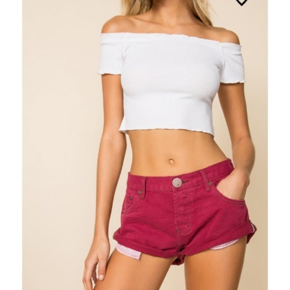 Ambiance Apparel Pants - Burgandy Red Cuffed Micro Shorts Size S